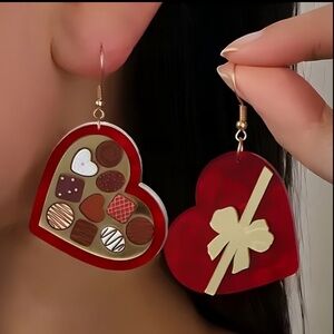 Heart-Shaped Red and Gold Earrings